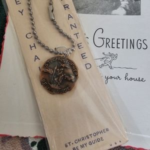 Fabulous Authentic 1940's Vtg Dude Ranch St Christoper Copper Key Chain - NIP